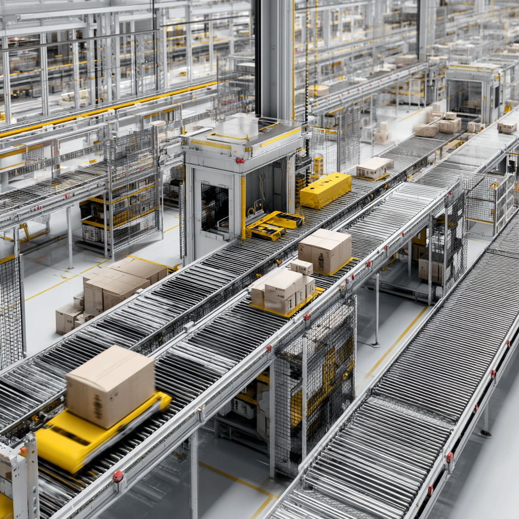 A fully automated conveying system in a warehouse A fully automated conveying system in a warehouse