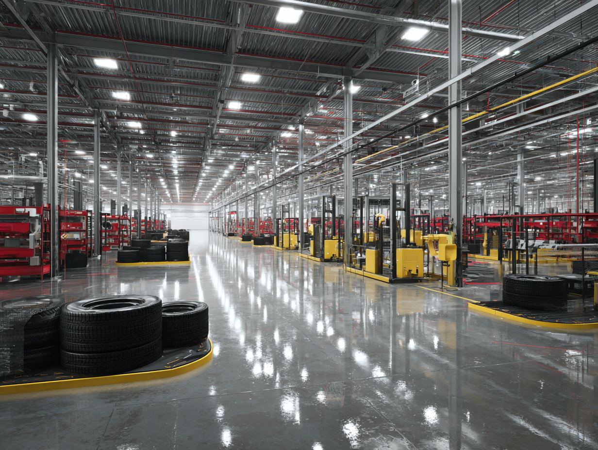 An automated tire manufacturing warehouse
